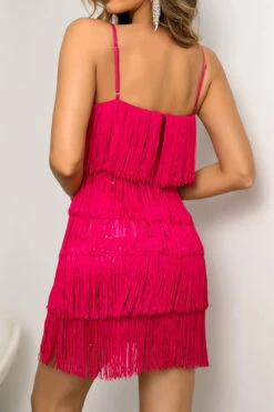 Solid Color Retro Tiered Tassel Mini Dress -Prettytina H23041107 RR 5