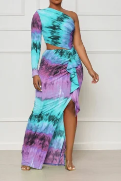 Tie Dye Colorful Ruffle Asymmetric Maxi Dress 14 Tie Dye Colorful Ruffle Asymmetric Maxi Dress -Prettytina H23041178 BL 1