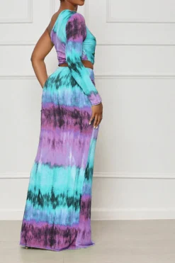 Tie Dye Colorful Ruffle Asymmetric Maxi Dress 16 Tie Dye Colorful Ruffle Asymmetric Maxi Dress -Prettytina H23041178 BL 3