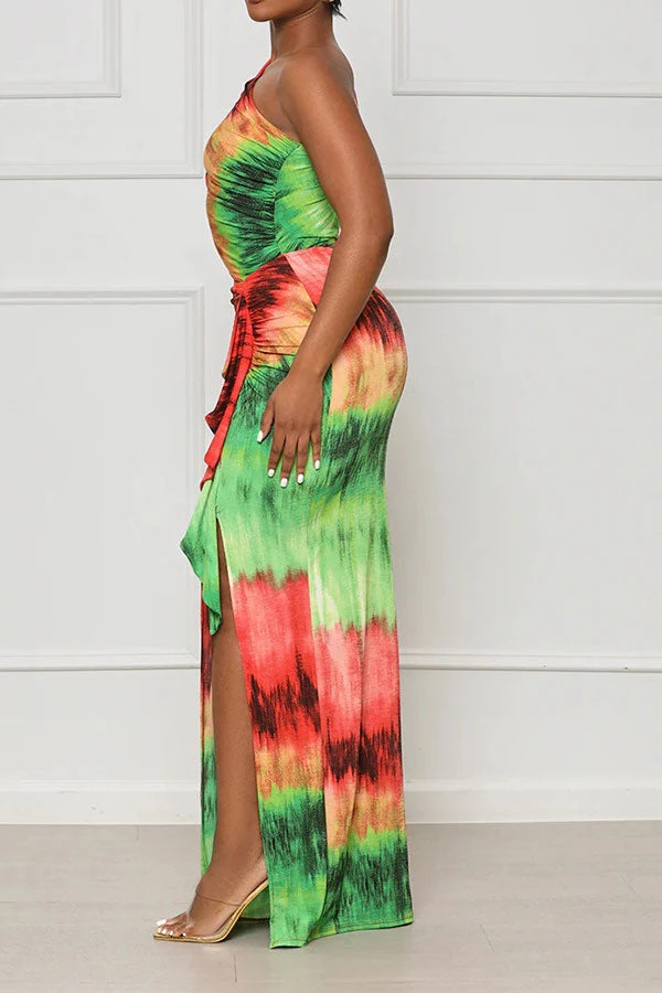 Tie Dye Colorful Ruffle Asymmetric Maxi Dress 3 Tie Dye Colorful Ruffle Asymmetric Maxi Dress - Image 3