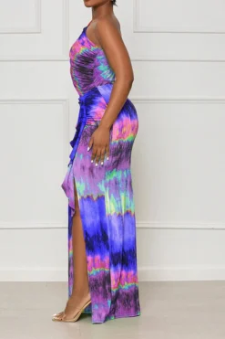 Tie Dye Colorful Ruffle Asymmetric Maxi Dress 18 Tie Dye Colorful Ruffle Asymmetric Maxi Dress -Prettytina H23041178 PU 2