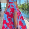 Floral Print Unique Lace-Up Asymmetric Maxi Dress