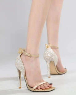 Butterfly Decor Sparkly One Strap Sandals 5 Butterfly Decor Sparkly One Strap Sandals -Prettytina H23041481 GO 3