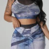 Denim Print Party Bodycon Dress Suit