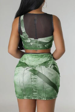 Denim Print Party Bodycon Dress Suit -Prettytina H23041928 GR 3