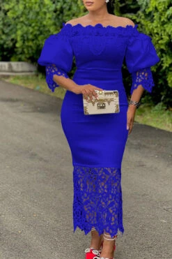 Lace Patchwork Elegant Off Shoulder Midi Dress 20 Lace Patchwork Elegant Off Shoulder Midi Dress -Prettytina H23041963 BL 1