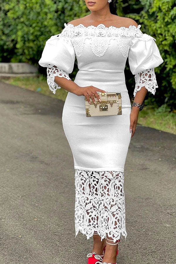 Lace Patchwork Elegant Off Shoulder Midi Dress 1 Lace Patchwork Elegant Off Shoulder Midi Dress