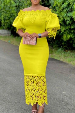 Lace Patchwork Elegant Off Shoulder Midi Dress 18 Lace Patchwork Elegant Off Shoulder Midi Dress -Prettytina H23041963 YE 1