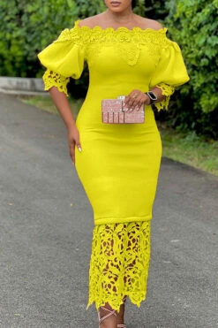 Lace Patchwork Elegant Off Shoulder Midi Dress 19 Lace Patchwork Elegant Off Shoulder Midi Dress -Prettytina H23041963 YE 2