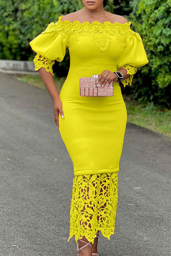 Lace Patchwork Elegant Off Shoulder Midi Dress 8 Lace Patchwork Elegant Off Shoulder Midi Dress - Image 8