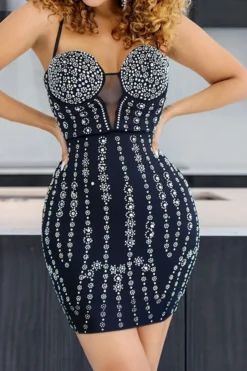 Flower Pattern Rhinestone On-trend Mini Dress