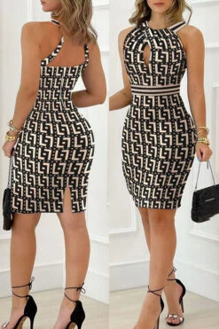 Lace Patchwork Feminine Halter Collar Mini Dress -Prettytina H23042435 BR 2