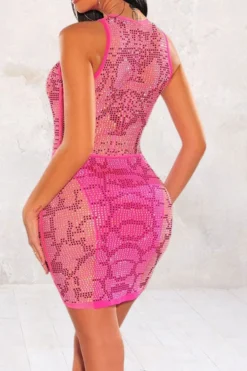 Rhinestone Glittery Cutout O-Ring Decor Mini Dress -Prettytina H23042448 PI 3