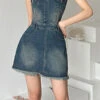 Gradient Girly Suspenders Denim Mini Dress