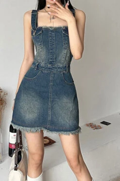 Gradient Girly Suspenders Denim Mini Dress -Prettytina H23042773 BL 3