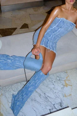 Burrs Patchwork Elegant Denim Mini Dress -Prettytina H23042774 BL 4