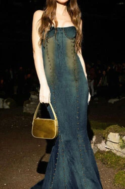 Rivet Design Glamorous Denim Fishtail Maxi Dress 8 Rivet Design Glamorous Denim Fishtail Maxi Dress -Prettytina H23042776 BL 3