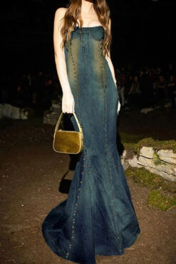 Rivet Design Glamorous Denim Fishtail Maxi Dress 9 Rivet Design Glamorous Denim Fishtail Maxi Dress -Prettytina H23042776 BL 4