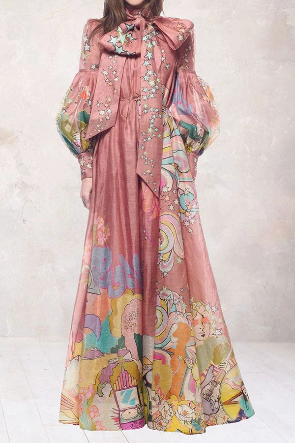 Cartoon Print Dramatic Puff Sleeve Maxi Dress 2 Cartoon Print Dramatic Puff Sleeve Maxi Dress - Image 2