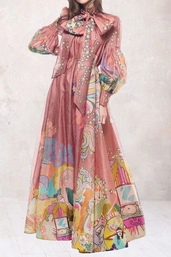 Cartoon Print Dramatic Puff Sleeve Maxi Dress 5 Cartoon Print Dramatic Puff Sleeve Maxi Dress - Image 5