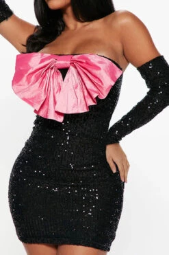 Sequined Kitsch Big Bowknot Mini Dress