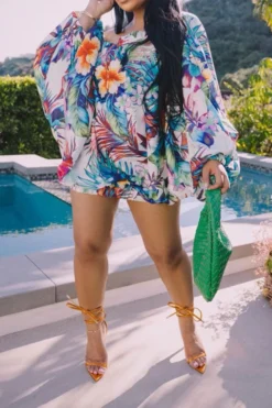 Floral Print On-trend Off Shoulder Bubble Mini Dress -Prettytina H23050419 RT 3