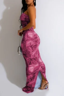 Denim Print Party Bandeau Maxi Dress -Prettytina H23050454 RE 2