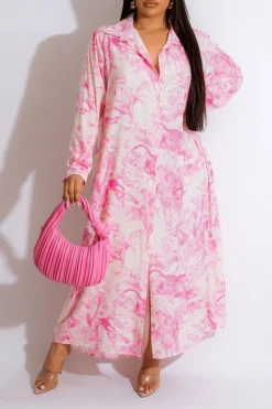 Natural Print Relaxed Single Breasted Maxi Dress