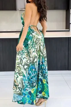Paisley Patchwork Stunning Backless Rainbow Midi Dress -Prettytina H23050488 GR 2