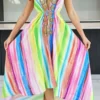 Paisley Patchwork Stunning Backless Rainbow Midi Dress