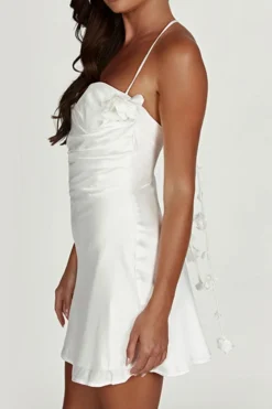 3D Flower Decor Elegant Halter Collar Mini Dress -Prettytina H23050502 WH 4