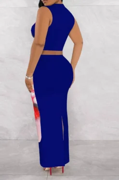 Lips Print Classic Split Back Skirt Suit -Prettytina H23050514 NB 3