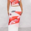 Lips Print Classic Split Back Skirt Suit