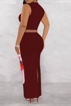 Lips Print Classic Split Back Skirt Suit -Prettytina H23050514 WR 3