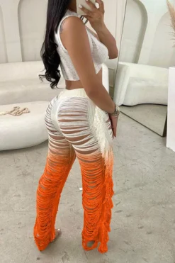 Gradient Ripped Cool Side Tassel Knitted Pant Suit 17 Gradient Ripped Cool Side Tassel Knitted Pant Suit -Prettytina H23050525 OR 2