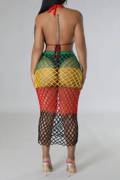 Color Block Pretty Crochet Hollow-Out Skirt Suit Beachwear -Prettytina H23050536 RT 4