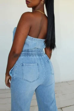 Solid Color Stylish Bandeau Denim Jumpsuit 11 Solid Color Stylish Bandeau Denim Jumpsuit -Prettytina H23050543 BL 5