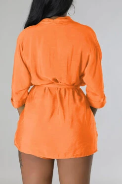 Solid Color Casual Lace-Up Pant Suit 17 Solid Color Casual Lace-Up Pant Suit -Prettytina H23051007 OR 3