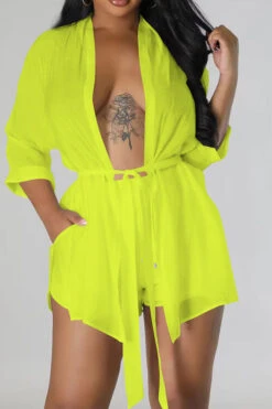 Solid Color Casual Lace-Up Pant Suit 14 Solid Color Casual Lace-Up Pant Suit -Prettytina H23051007 YE 3