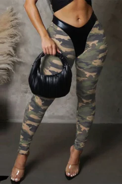 Camouflage Party Tie Front PU Patchwork Pant Suit -Prettytina H23051015 CF 3