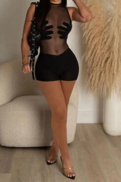 Patchwork Kitsch See-Through Romper -Prettytina H23051064 BK 4