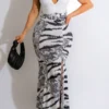 Zebra Print Patchwork Urban High Split Maxi Dress
