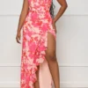 Floral Print Romantic Ruffle High Split Maxi Dress