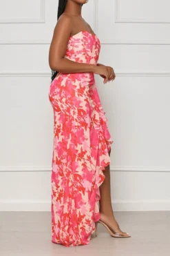 Floral Print Romantic Ruffle High Split Maxi Dress -Prettytina H23051117 PI 3