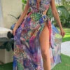 Paisley Print Rhinestone Trim Tropical Backless Three Pieces