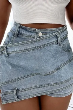 Solid Color Undeniable Irregular Denim Skirt 11 Solid Color Undeniable Irregular Denim Skirt -Prettytina H23051175 BL 3
