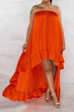 Solid Color Urban Ruffle High Low Maxi Dress 12 Solid Color Urban Ruffle High Low Maxi Dress -Prettytina H23051806 RE 1