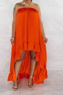 Solid Color Urban Ruffle High Low Maxi Dress 15 Solid Color Urban Ruffle High Low Maxi Dress -Prettytina H23051806 RE 4