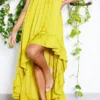 Solid Color Urban Ruffle High Low Maxi Dress