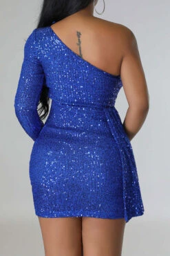 Sequined Rocking Side Train Mini Dress -Prettytina H23060218 BL 4